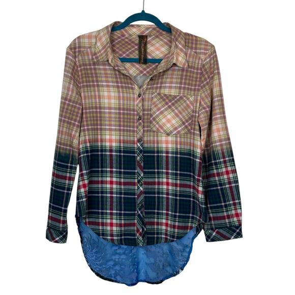 Aratta Silent Journey High Low Flannel Velvet Lace Weave Shirt Size Small - Picture 4 of 9